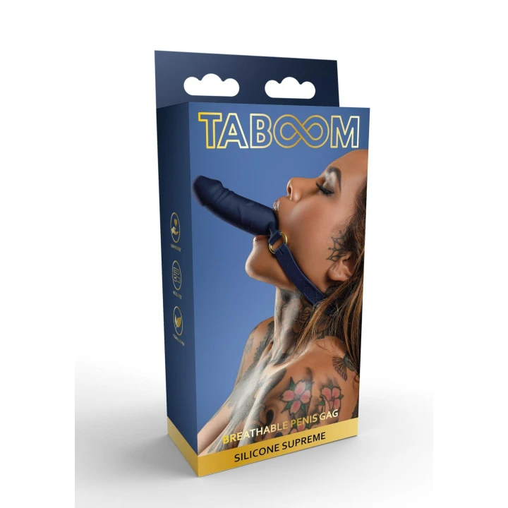 Knebel silikonowy oddychający TABOOM z regulowanym paskiem, 3.5 cm, 60 cm długości