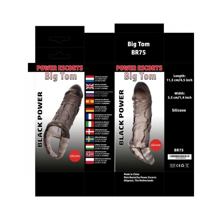 Przedłużacz penisa Big Tom 11,5 cm, elastyczny, z teksturowanym wnętrzem i paskiem kulowym