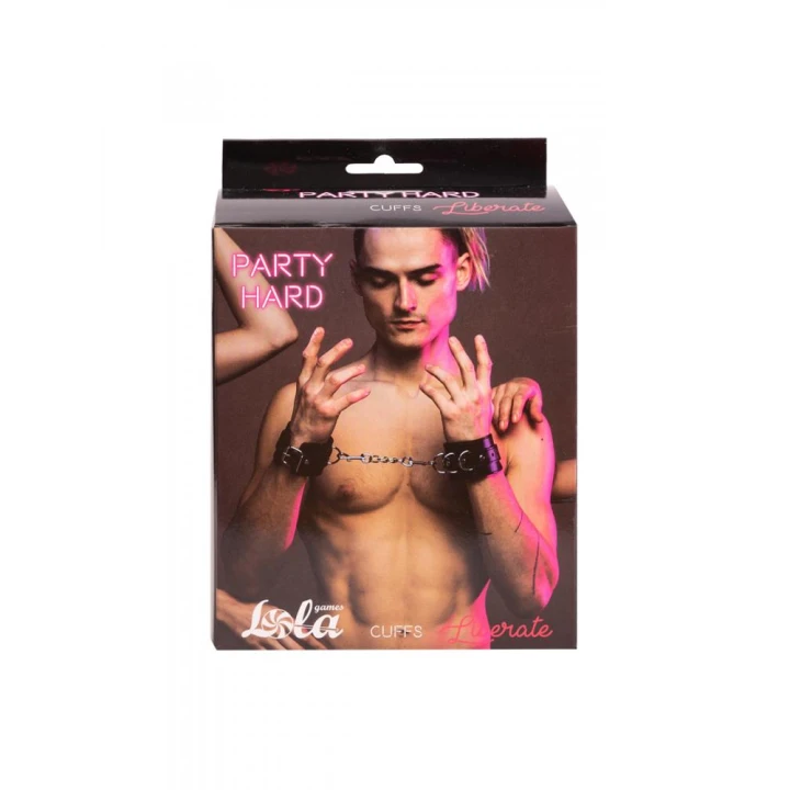 Kajdanki PVC Party Hard z metalowymi karabińczykami, 23 cm, regulowane rozmiary