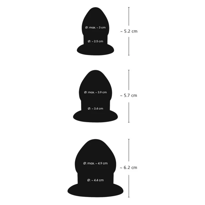 Zestaw korków analnych TPR - 3 rozmiary (5,2-6,2 cm), z podstawami/zaślepkami