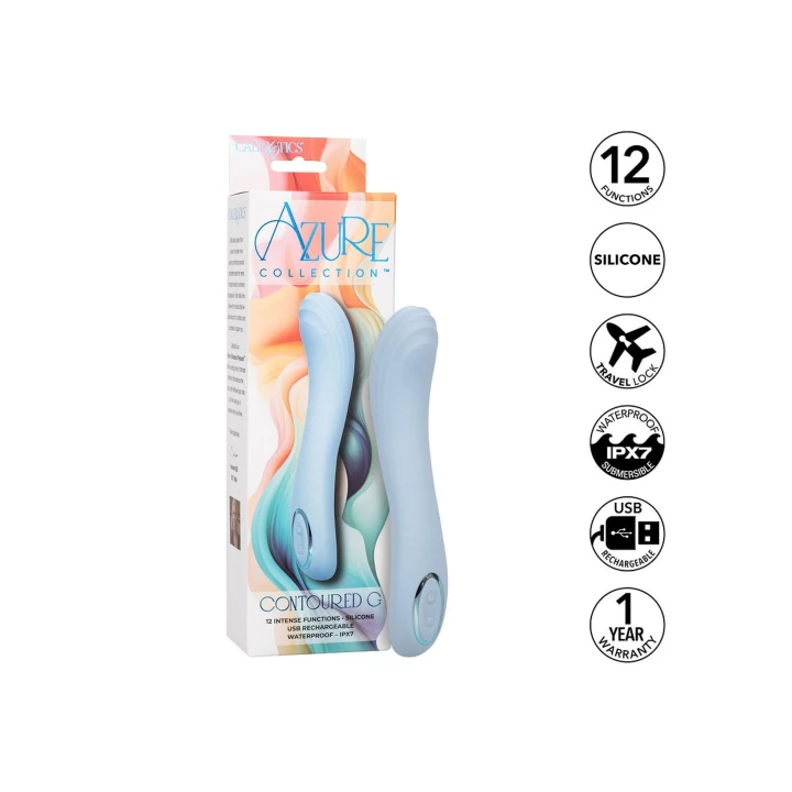 Masażer intymny Azure Collection Contoured G, silikon, 12 funkcji wibracji, wodoodporny IPX7