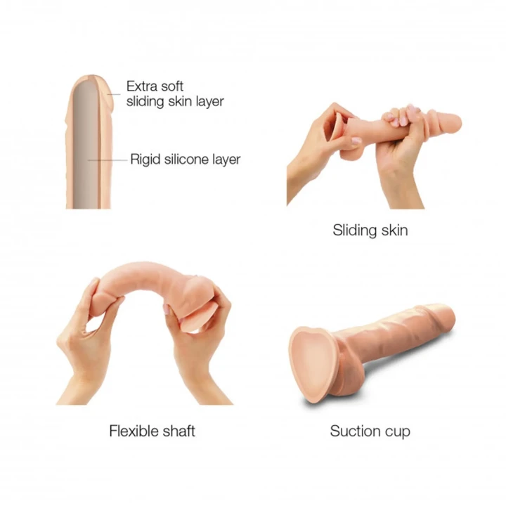 Dildo Sliding Skin Elegance XL, silikon, 100% wodoodporny, realistyczny z teksturą