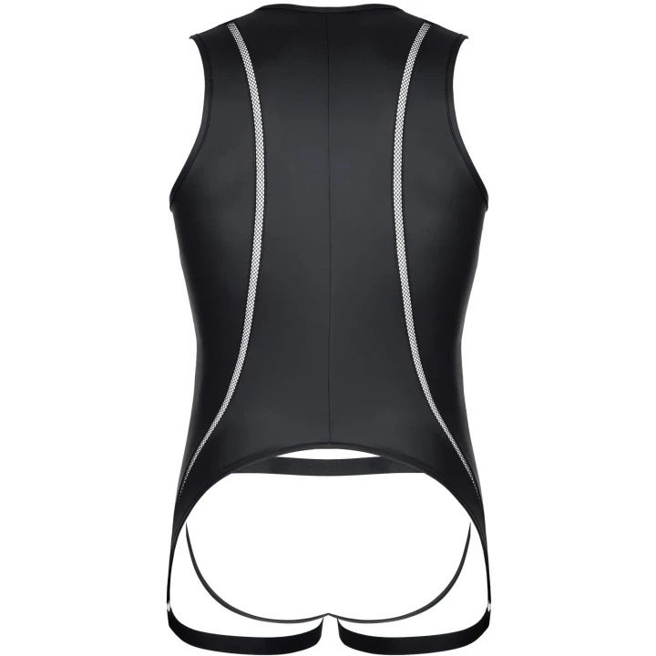 Body REGNES FETISH PLANET, czarny wetlook, dekoracyjne siateczki, seksowny design