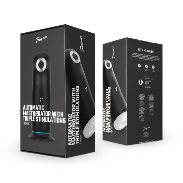 Masturbator automatyczny Teazers z funkcją podgrzewania, 10 trybów wibracji, żebrowane wnętrze