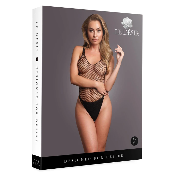 Body LE DESIRE, siateczkowe, elastan/nylon, dekolt V, dopasowane XS-XL
