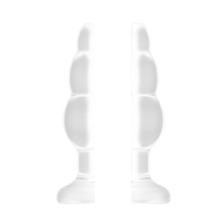 Korek analny No.49 - Translucent, 3 cale, wodoodporny, z trzema pierścieniami