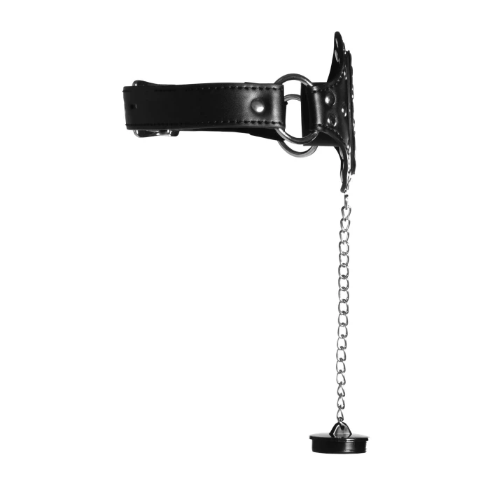 Knebel z szerokim otworem - Black, regulowany, z mocnej skóry PU, wodoodporny