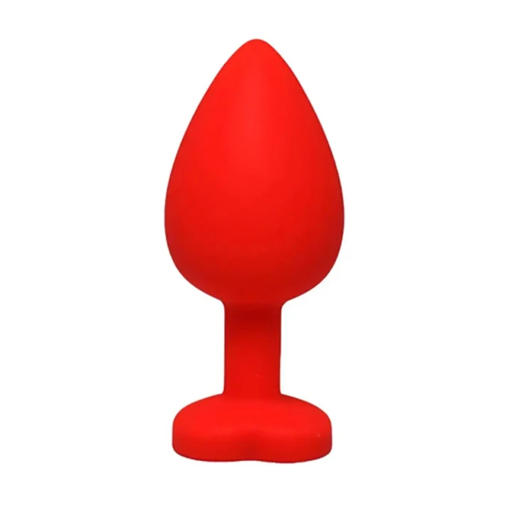 Korek analny mały, silikonowy z kryształem, 7 cm, czerwony w kształcie serca