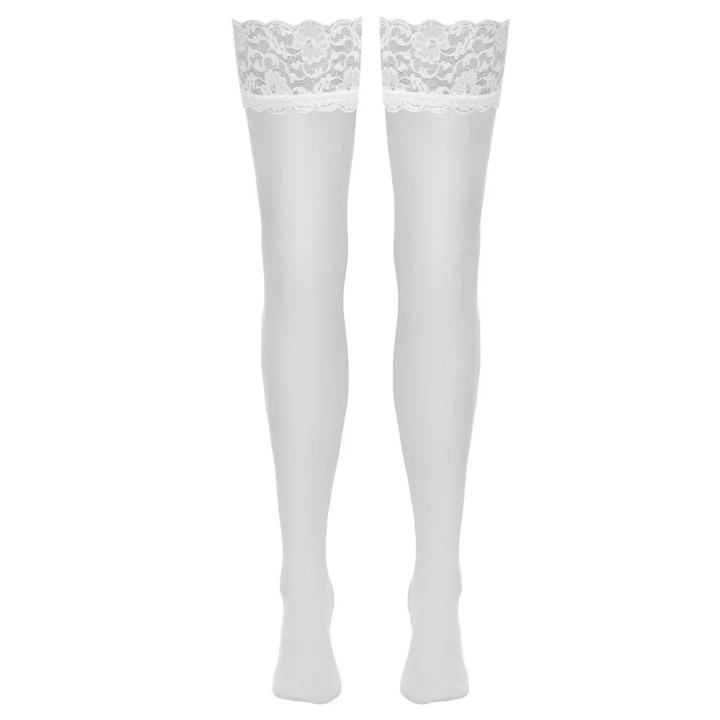 Pończochy COTTELLI LINGERIE, białe, 80% poliamid, koronka, elegancki design