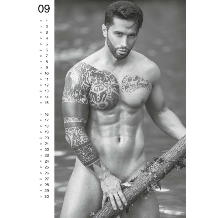 Kalendarz ścienny Pin-up Men 2027 – 12 czarno-białych zdjęć, format 297 × 420 mm