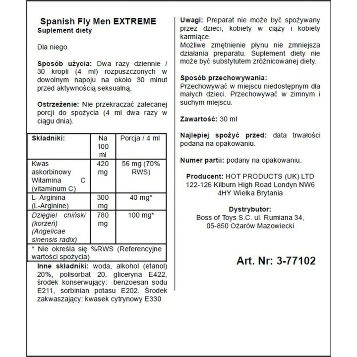 Krople seksualne Extreme Men - Suple.diety, 30ml, na wzmocnienie erekcji i libido