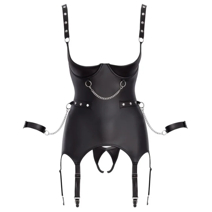 Bielizna bondage COTTELLI, gorset typu basque, regulowane zapięcia, otwarte miseczki