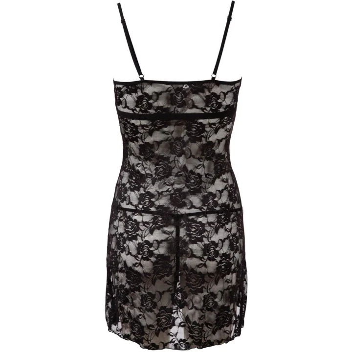 Negliż COTTELLI LINGERIE - czarny, koronkowy, z ozdobną tasiemką pod biustem