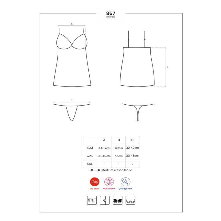 Koszulka nocna OBSESSIVE, L/XL, regulowane ramiączka, koronkowa góra, z fiszbinami