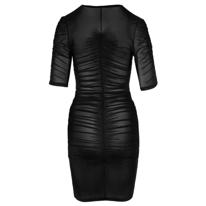 Sukienka mini marki X, półprzezroczysta czerń, marszczenia, elegancki krój