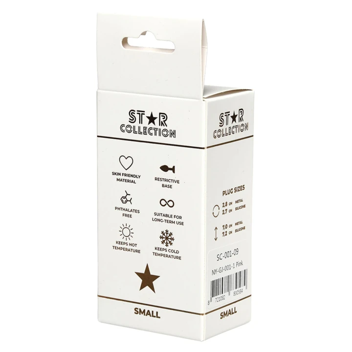 Korek analny S – silikon 7 cm, różowy z fioletowym kryształem