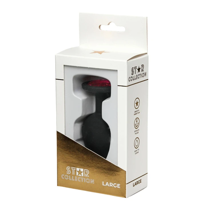 Korek analny L Star Collection – czarny z różowym kamieniem