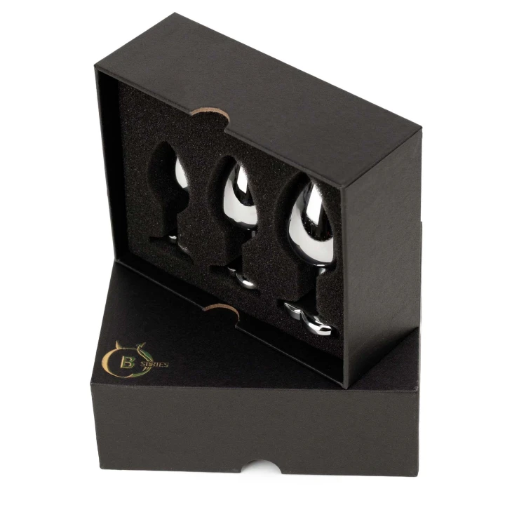 Plug anal z biżuterią Silver Heart – zestaw 3 rozmiary, stal nierdzewna, kryształy