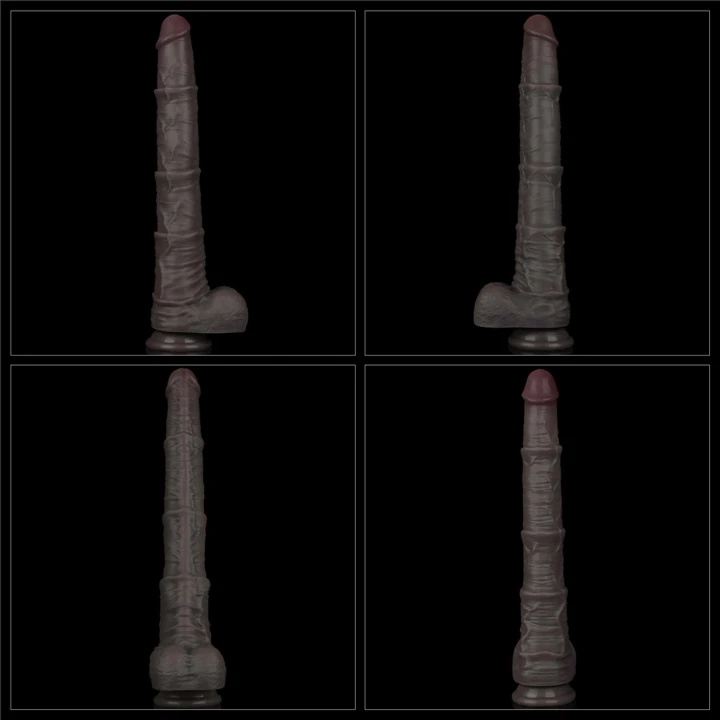 Dildo XXL Dual-layerowy z silikonem platynowym 16'' - elastyczny, realistyczny, przyssawkowy