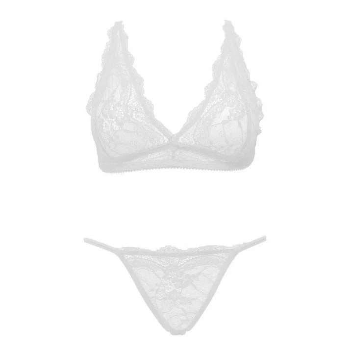 Komplet bielizny koronkowej Ouno - 2 części, L/XL, głęboki dekolt, biały