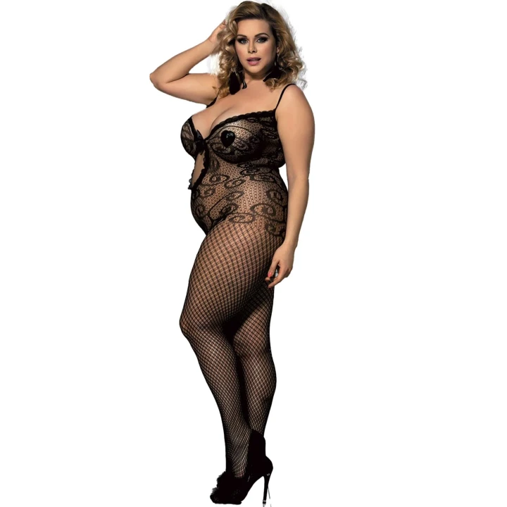 Kombinezon siateczkowy PARIS HOLLYWOOD, elastyczny, czarny, rozmiar XL, 88% nylon, 12% elastan