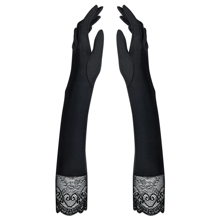 Rękawiczki eleganckie OBSESSIVE Miamor - koronkowe, błyszczące detale, sięgające łokci