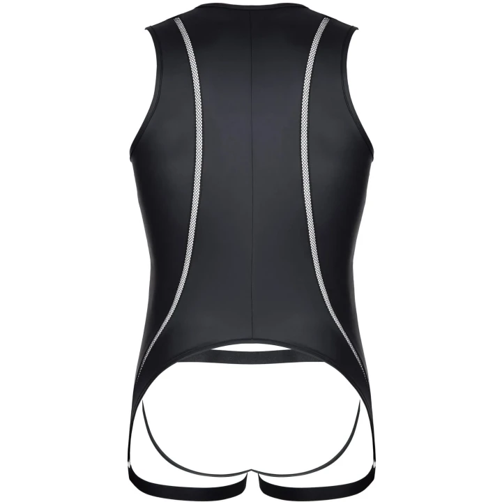 Body REGNES FETISH PLANET, czarny wetlook, siateczki, dwustronny ekspres, jockstrap