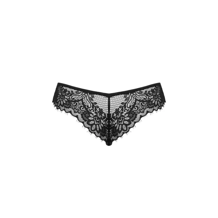 Figi koronkowe OBSESSIVE Maderris, XL/2XL, srebrna zawieszka, czarny kolor, elegancki krój