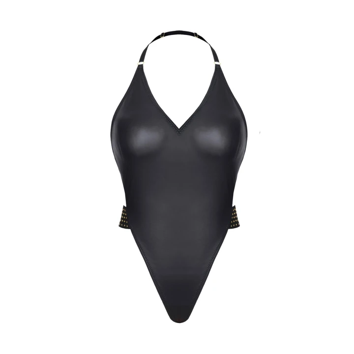 Body DEMONIQ Kolekcja Cash Baby, czarne wetlook, modelujące sylwetkę, eleganckie detale