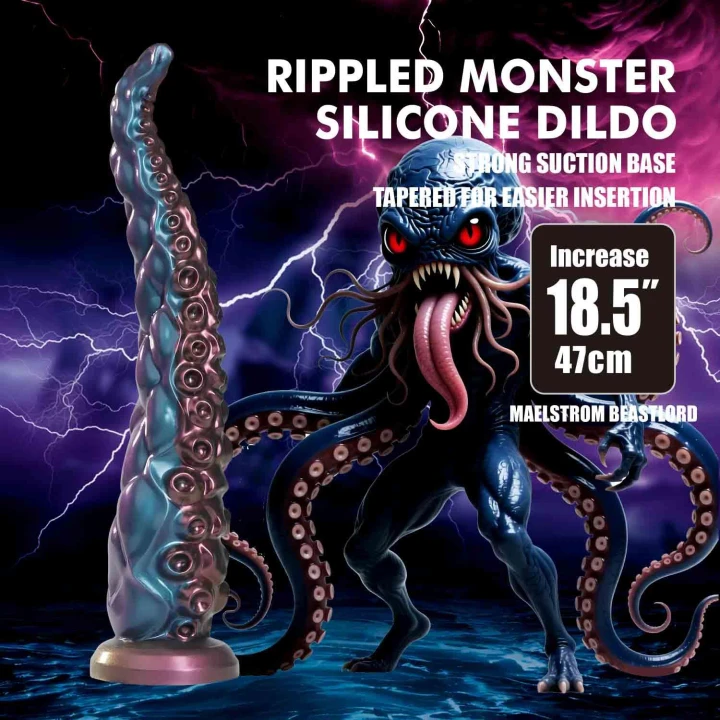 Dildo Power Monsters Maelstrom - 47 cm, falujący silikon, gradient kolorów