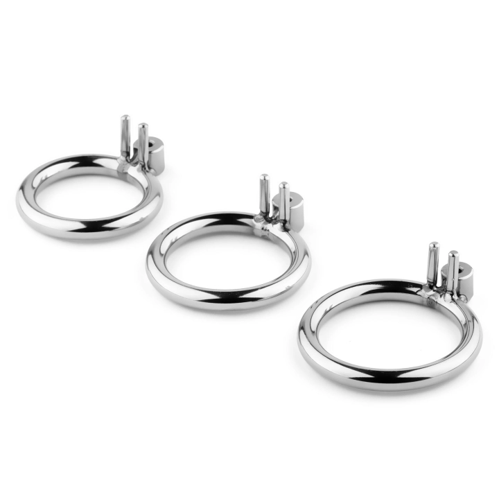 Klatka na penisa – Stainless Control Series, stal nierdzewna, 3 wymienne pierścienie (4/4,5/5 cm)