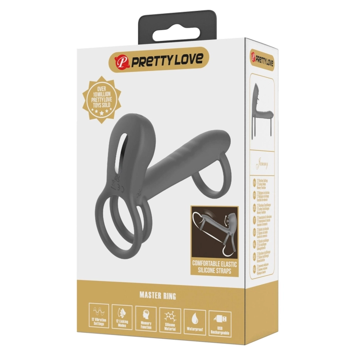 Stymulator łechtaczki PRETTY LOVE Master Ring – 12 trybów wibracji, 12 funkcji lizania, pamięć