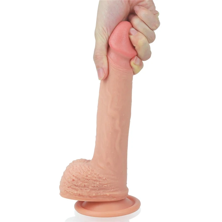 Dildo silikonowe Platinum Dual – dwuwarstwowe, przyssawka, realistyczna tekstura 21,5 cm