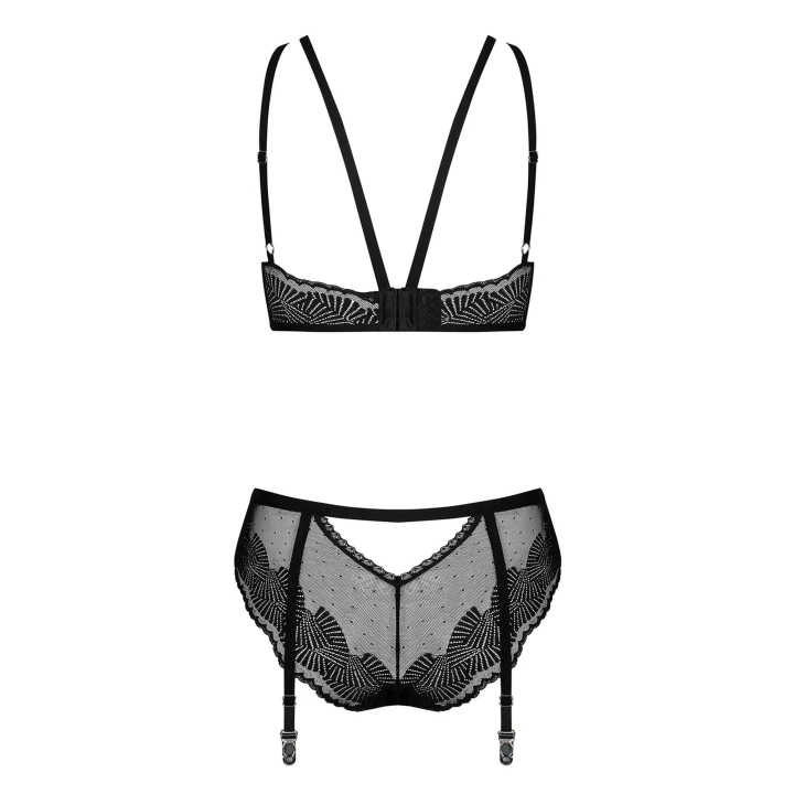 Bielizna kobieca Allastia, 2-częściowa, czarna, regulowane ramiączka, siateczka
