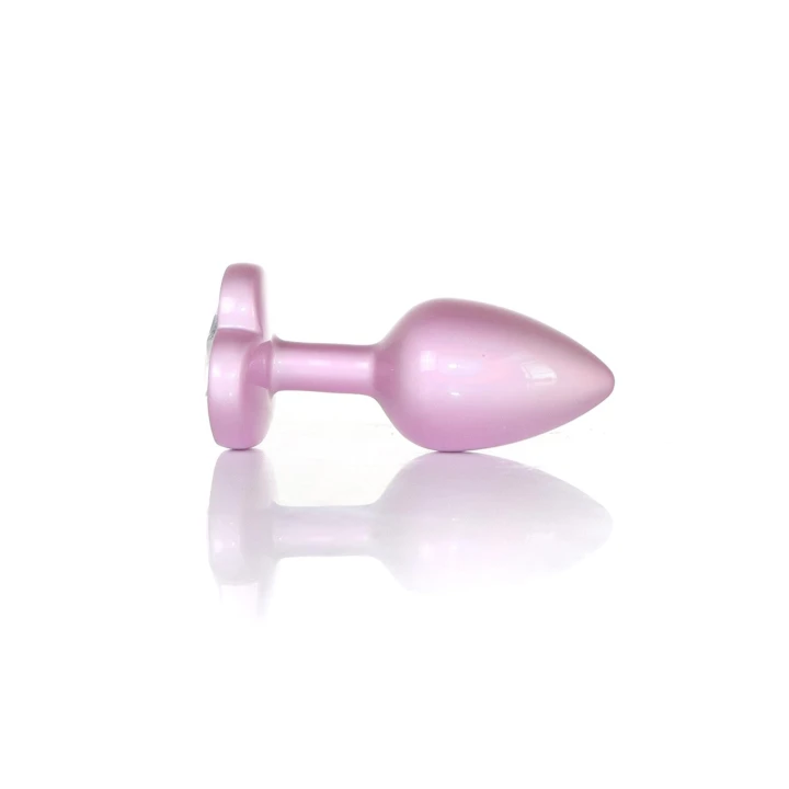 Korek analny ze stali nierdzewnej, Pearl Pink Heart, gładki, 7 cm długości, diament