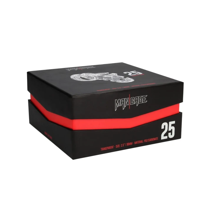 Klatka erekcyjna Man|Cage Model 25 - 3.5''/9 cm, Hipoalergiczny poliwęglan, Przezroczysta