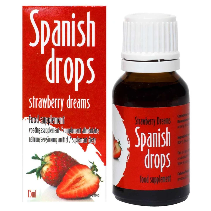 Krople do podjęzyka – Spanish Drops, 15ml, L-arginina, witamina C, smak truskawkowy