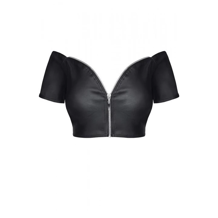 Top damski, DEMONIQ Kolekcja Silver Touch BRMARINA, czarny, elastyczna ekoskóra, srebrny zamek dekoracyjny