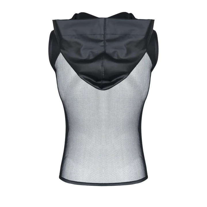 Koszulka bez rękawów REGNES FETISH PLANET, elastyczna siateczka, ekoskórzane detale