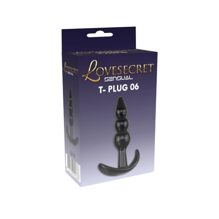 Korek analny Lovesecret Sensual T-Plug 06, 9,3 cm, elastyczny TPE, czarny