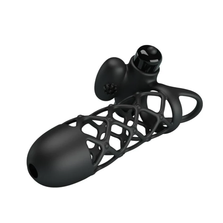 Nakładka wibracyjna na penisa PRETTY LOVE - 10 funkcji, czarny silikon, stymulator łechtaczki