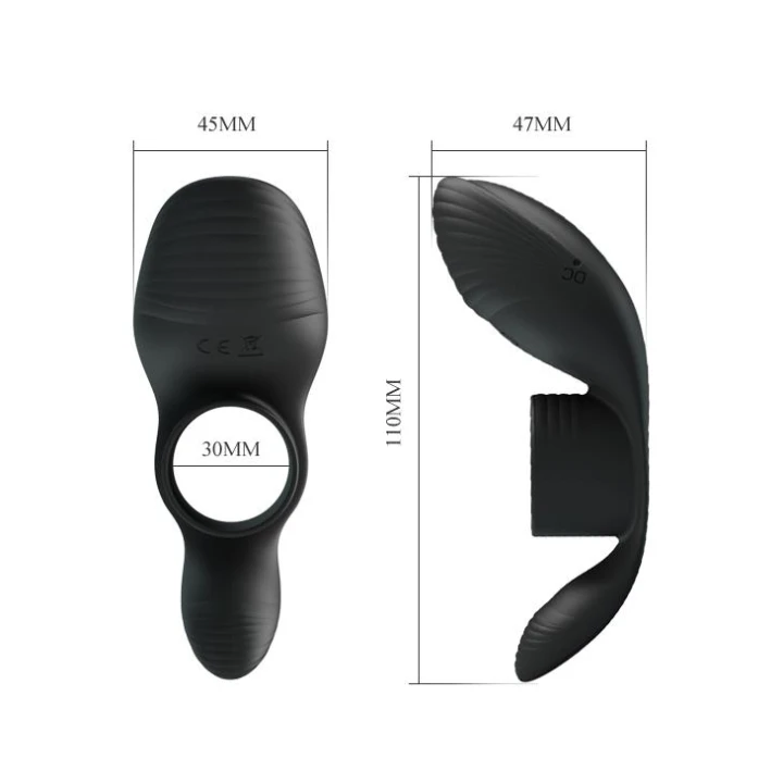 Pierścień wibracyjny - PRETTY LOVE, 7 funkcji, silikonowy, czarny, akumulator USB