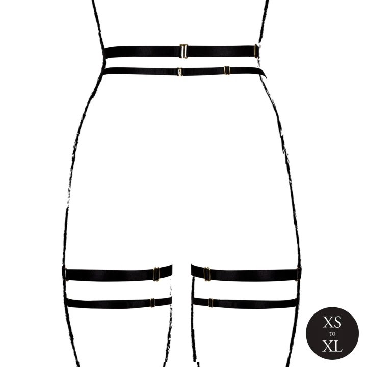 Pas do pończoch LE DESIRE - podwójne paski, regulowane zapięcia, czarny, uniwersalny