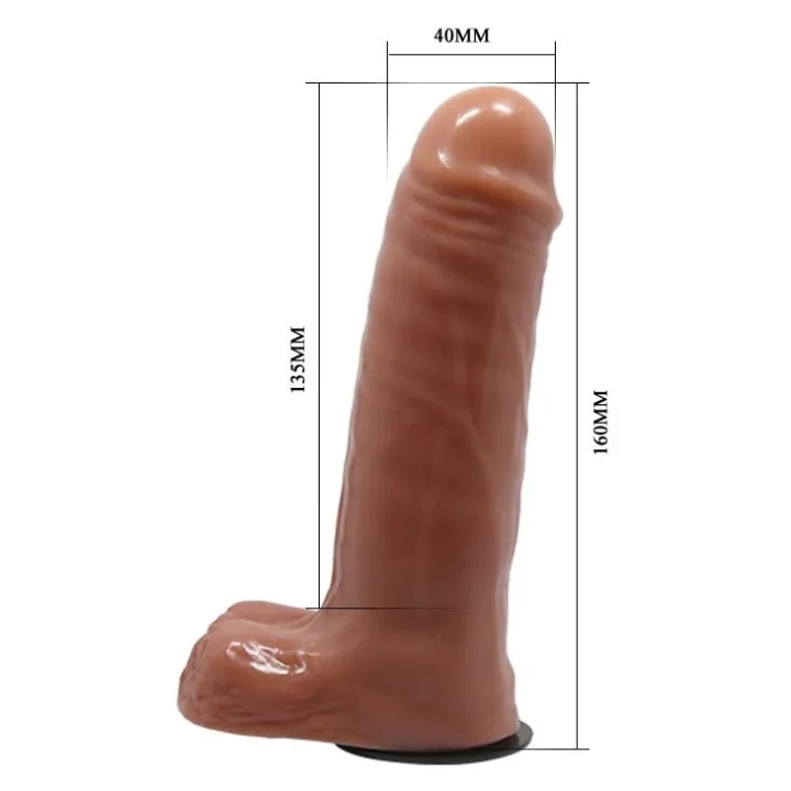 Dildo z pasem BAILE BW-022064Z, 6.2'', Żyłkowany, Wibracja, Jasnobrązowy