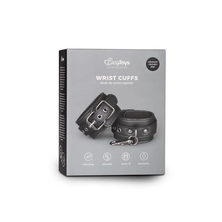 Kajdanki regulowane PU Leather z metalowym łańcuchem, czarne, dla par 11-28 cm