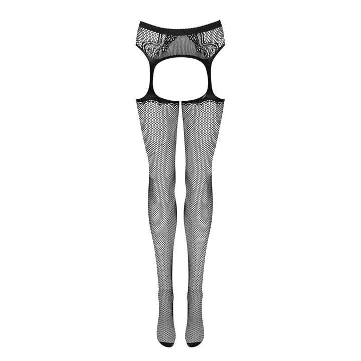 Pończochy Garter OBSESSIVE, Elastyczna dzianina, Kwiatowy motyw, Otwarty krok