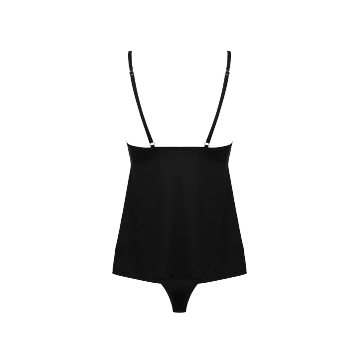 Komplet bielizny OBSESSIVE Bella Rou - czarny top i figi, haftowany tiul, regulowane ramiączka