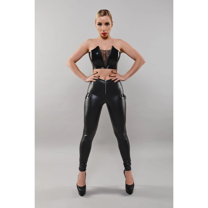 Body DEMONIQ — czarny winyl, siateczka, ukryte fiszbiny