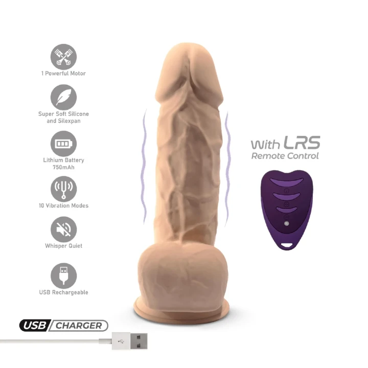 Dildo SilexD, 21,5 cm, silikon podwójnej gęstości, 10 funkcji wibracji, termoreaktywne