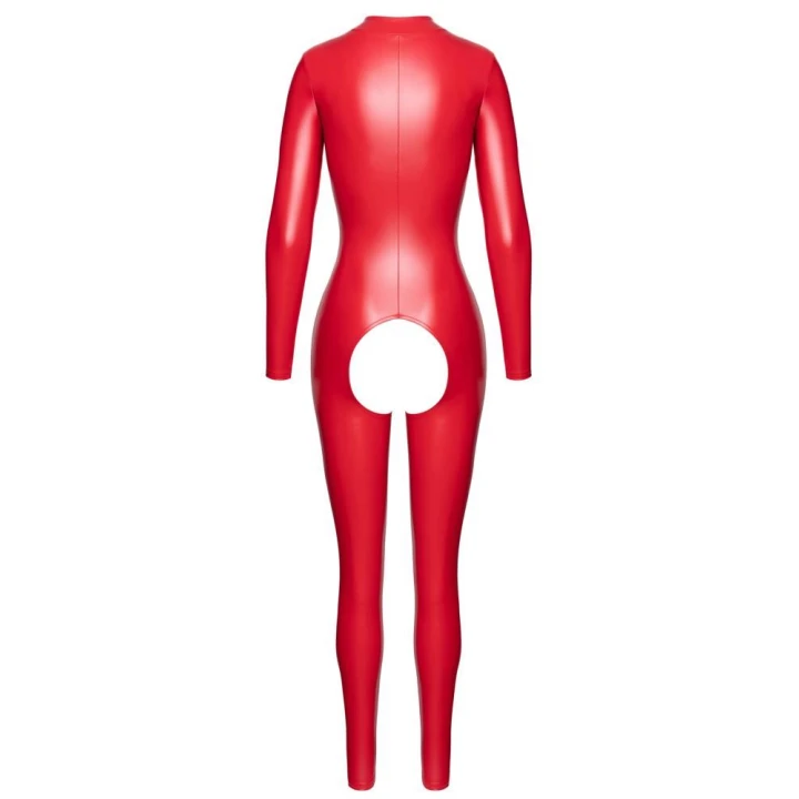 Kombinezon COTTELLI LINGERIE Noir, elastyczny, czerwień, długie rękawy, zamek błyskawiczny